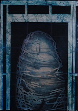 51" w x 72" h / dry pigment, masking tape, graphite, charcoal, colored pencil, chalk line / $2,500