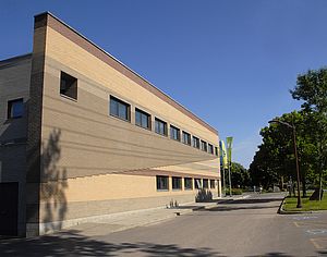 View of architectural mural from south