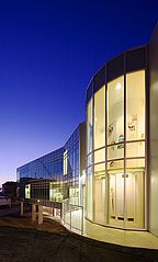 Nighttime view of public art at UVM