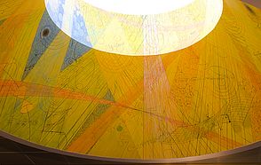 Detail of yellow skylight mural.
