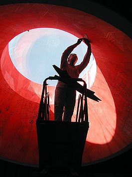 Artist John Anderson works on architectural mural in Burlington, Vermont airport